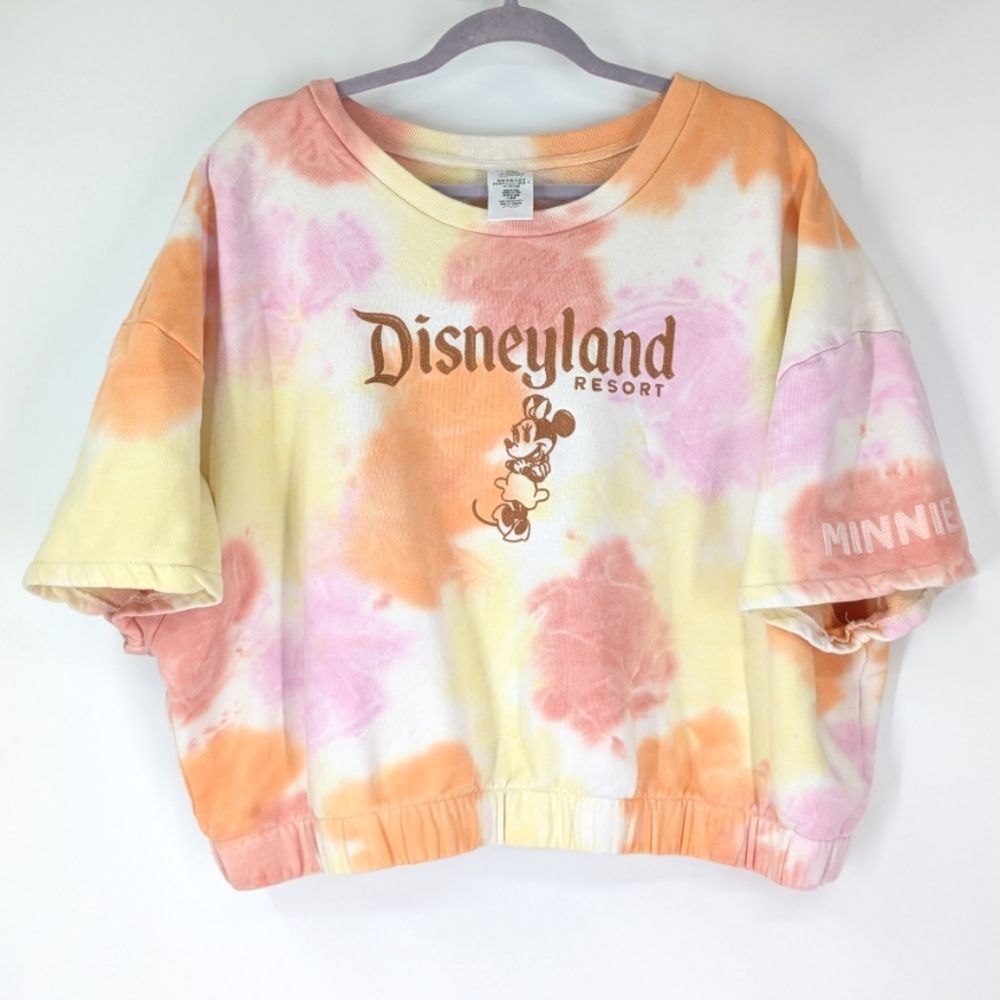 Disney Disneyland Resort Orange Pink Tie Dye Cropped Sweatshirt Sweater 2X 2XL